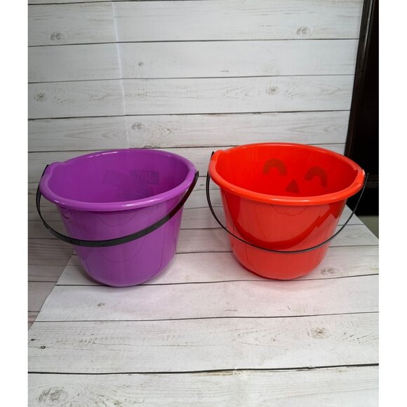 Lot of 2 Purple Spider Jack-O'-Lantern Halloween Treat Bucket 7"x7" Greenbrier - Picture 3 of 8